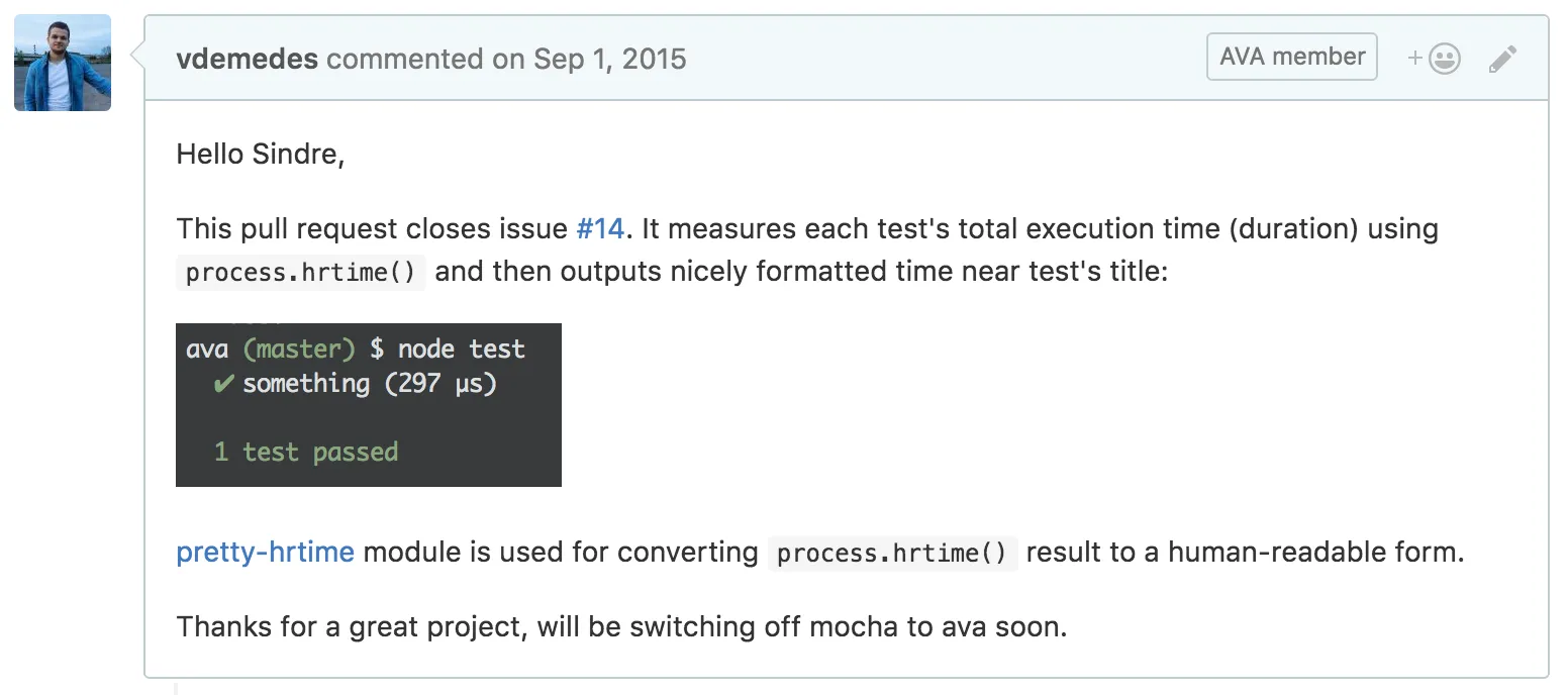 My first pull request to AVA.