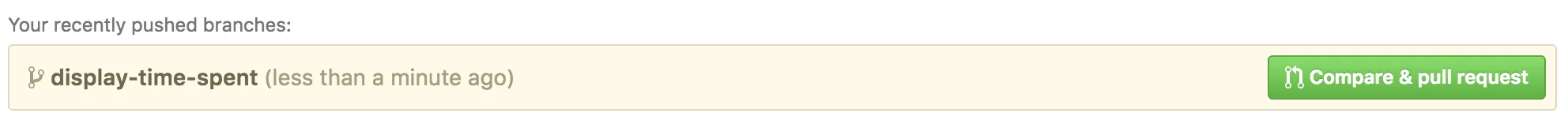 GitHub’s help message to quickly create a pull request.